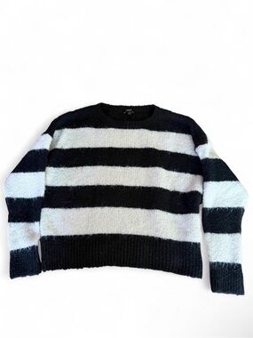 Express Black and White Striped Crewneck Sweater